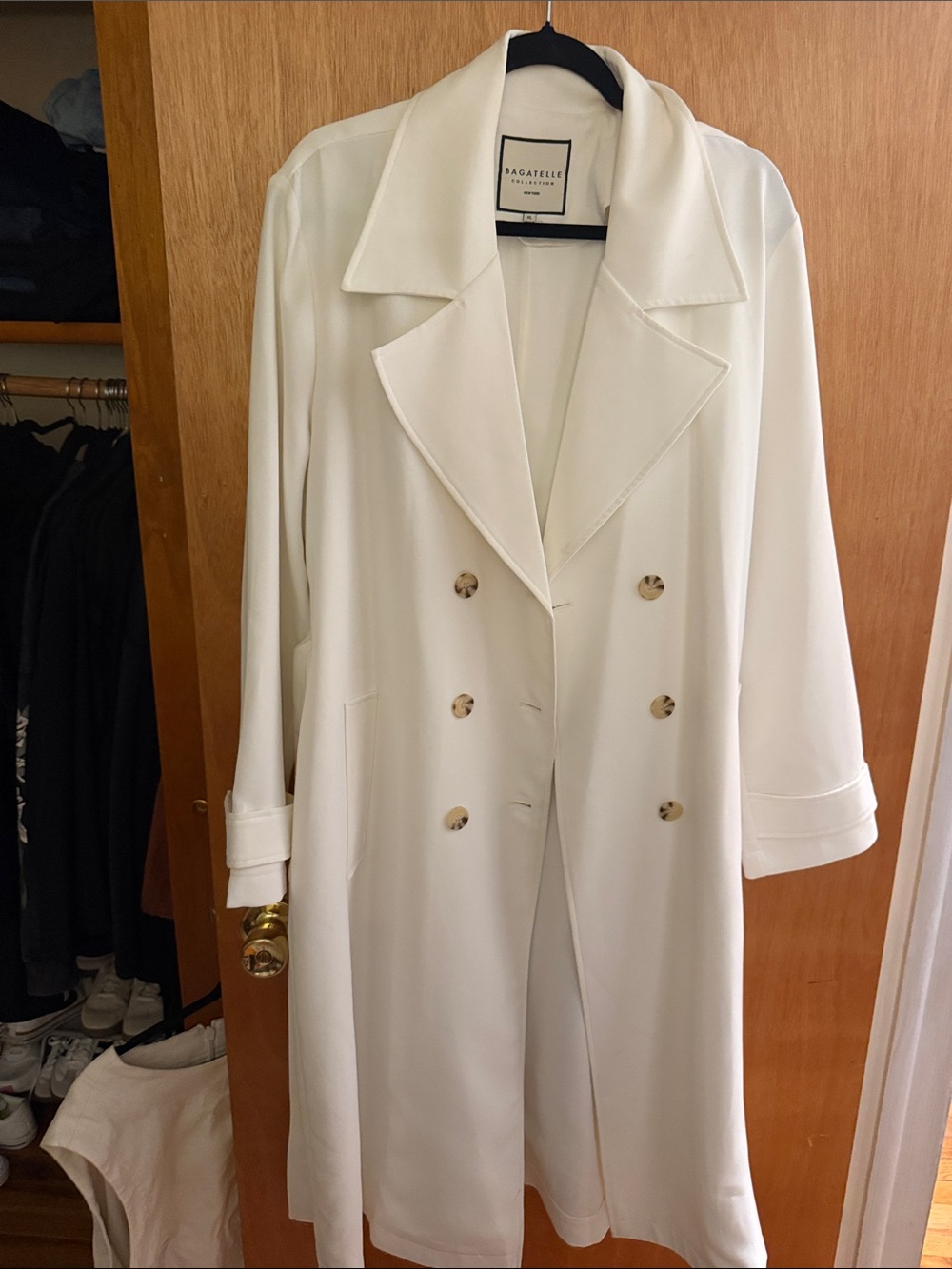 bagatelle Cream Double-Breasted Trench Coat with Gold Buttons